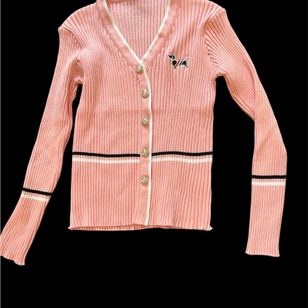 Pink V-Neck Button-Up Sweater